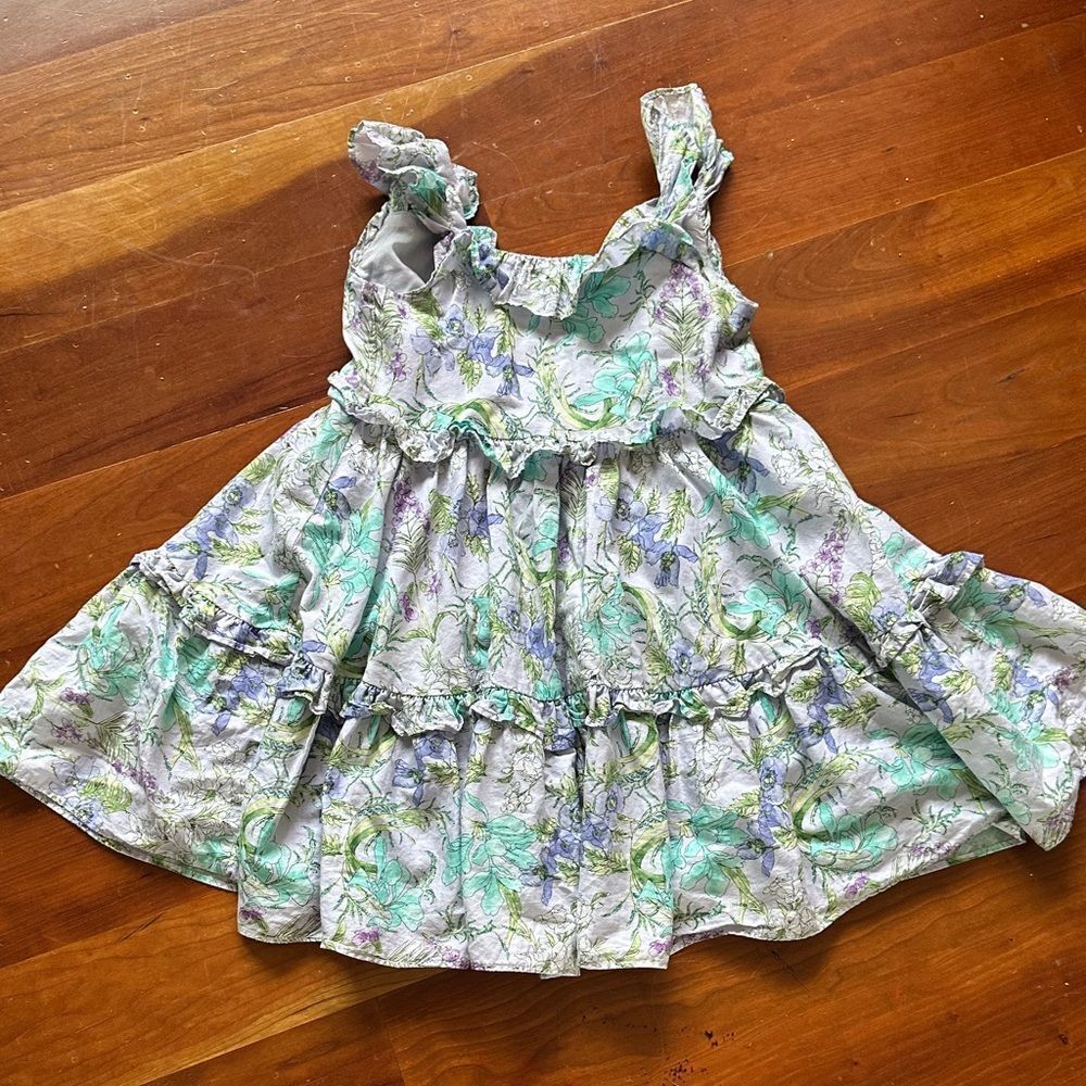 Janie and Jack Floral Ruffle Dress - Green and Lavender